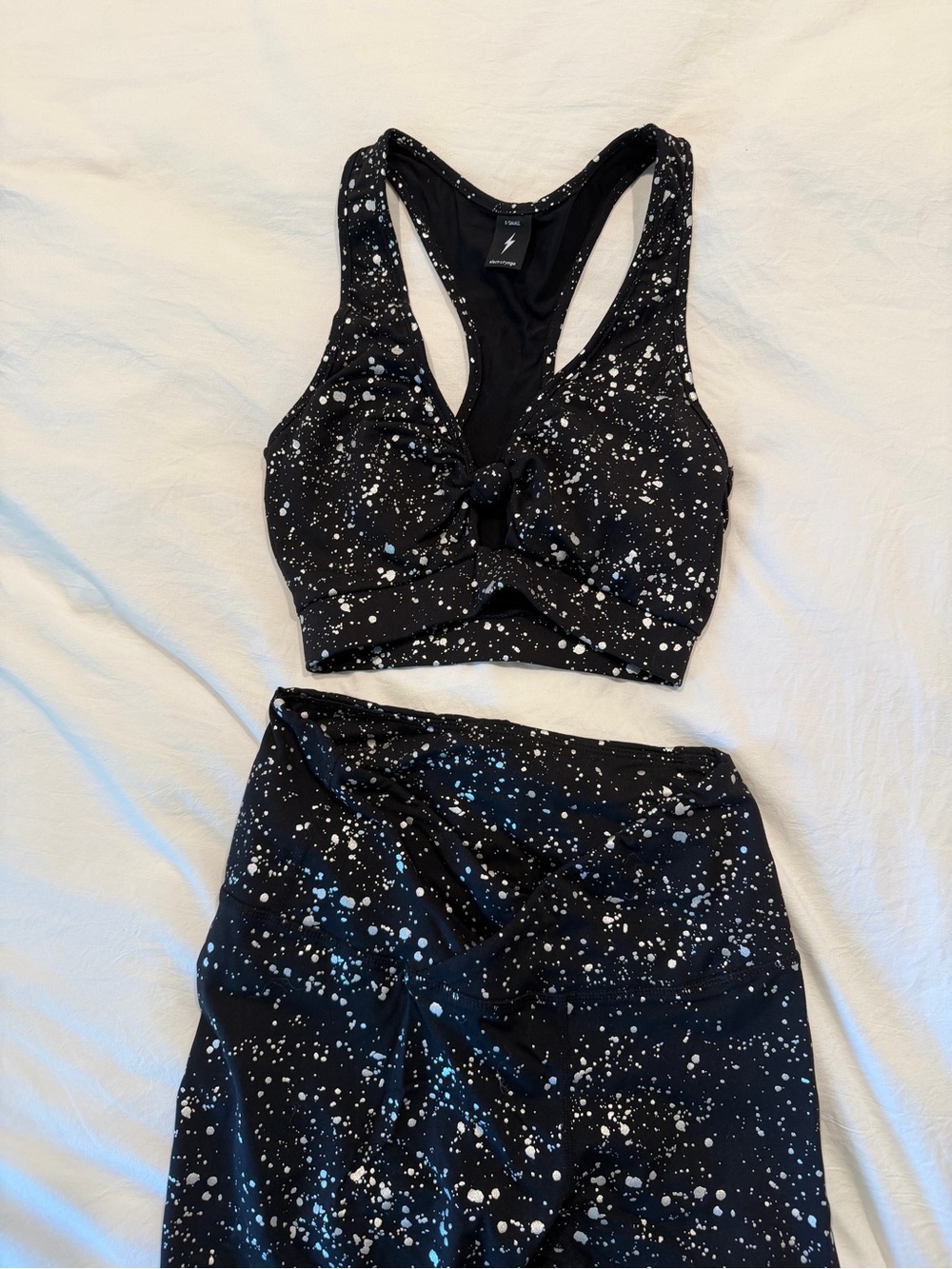 Electric Yoga Black and White Speckled Twist-Front Sports Set